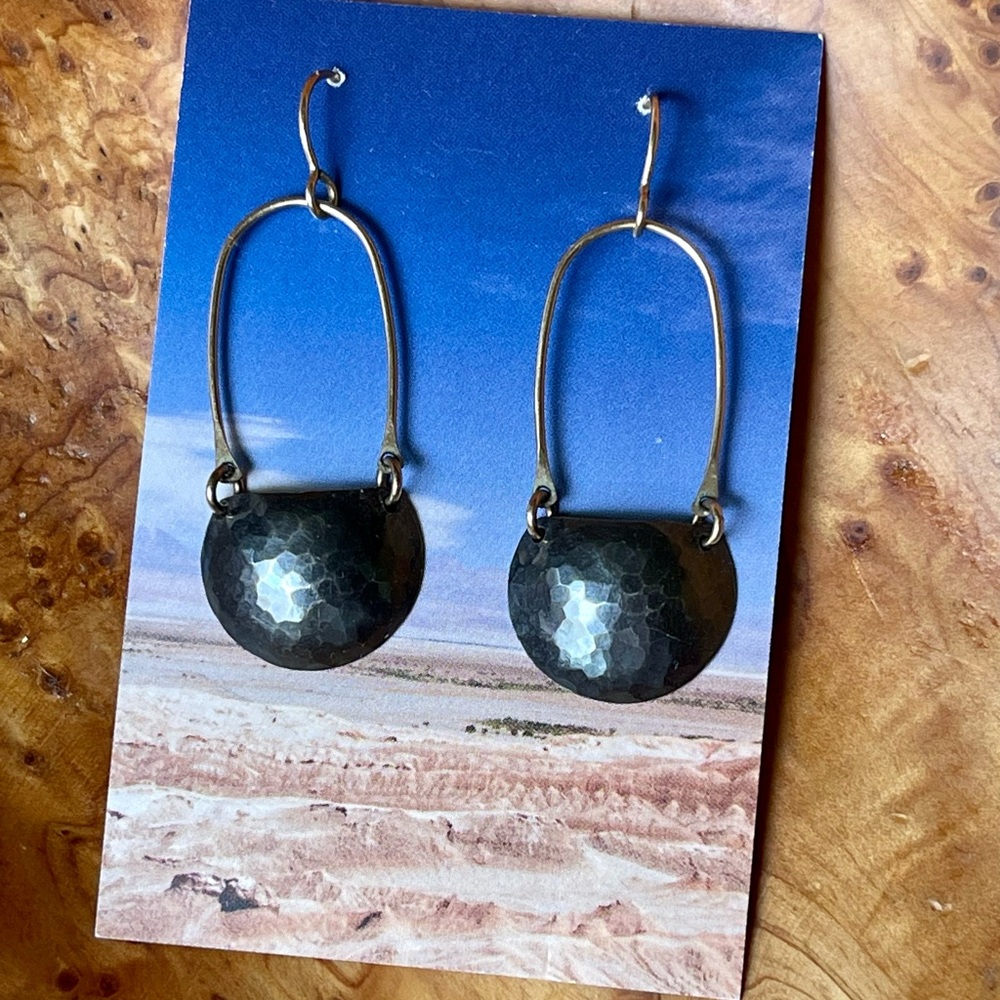 Sol Proaño hammered oxidized sterling silver, 14k gold fill drop dangle earrings